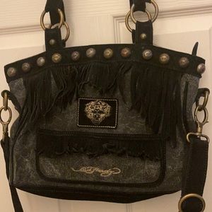 Ed Hardy Black Leather Crossbody Bag